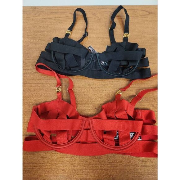 Victoria's Secret SET OF 2 Very Sexy Strappy Unlined Balconet Bra, 1-Red and 1-B - Picture 3 of 9